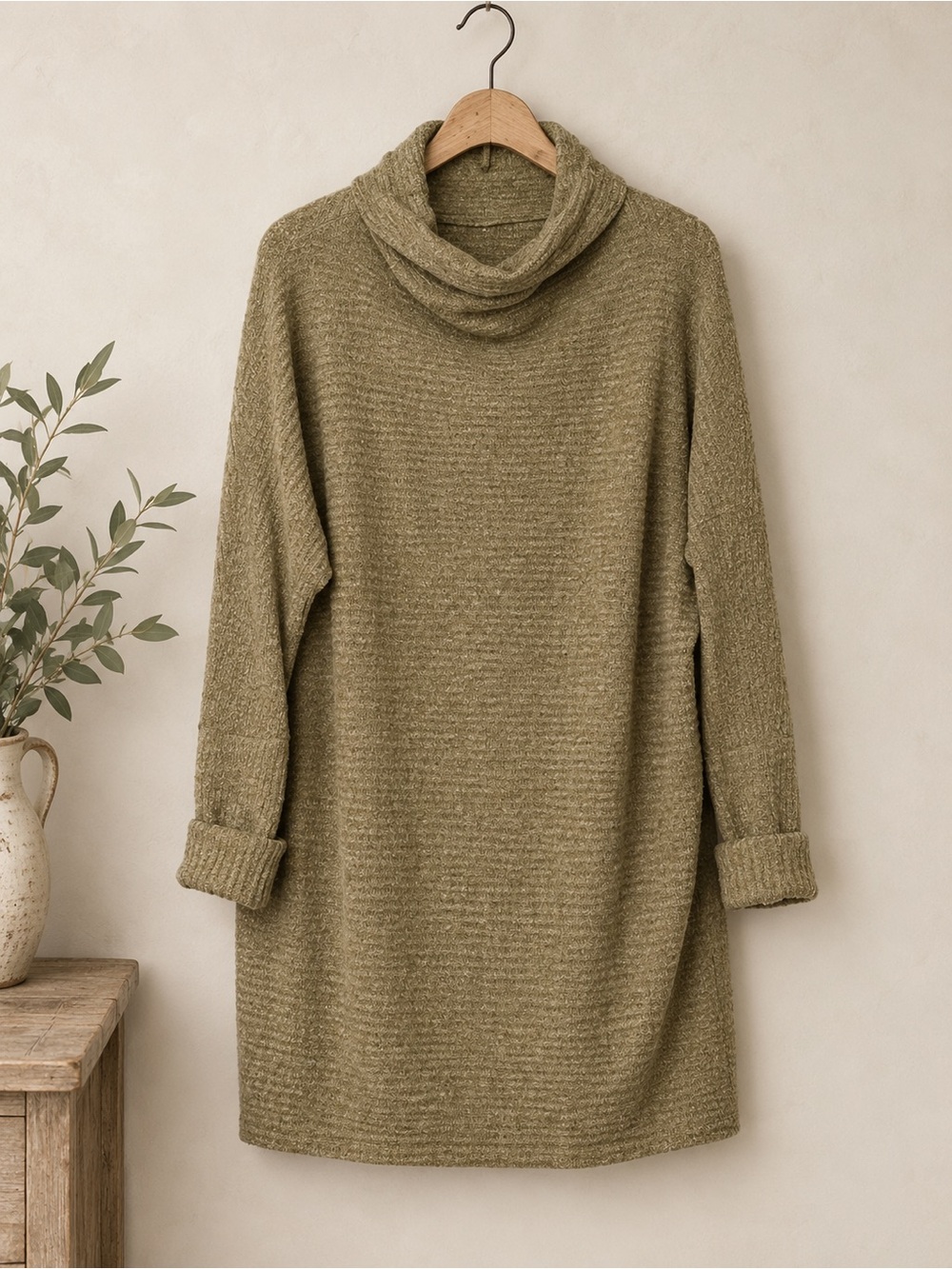 We The Free Olive Cowl Neck Sweater Oversized Sweater, Long Sweater